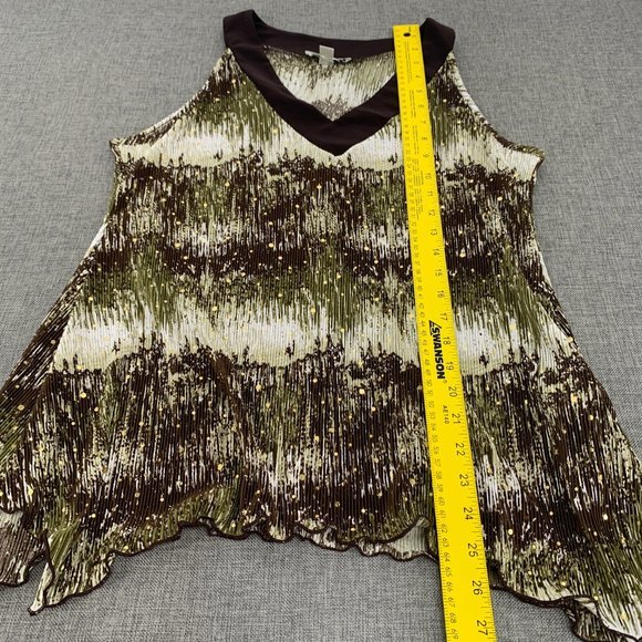 Dressbarn Sleeveless Sequined‎ Blouse V-Neck Petite Large Textures Green Brown - Picture 5 of 12